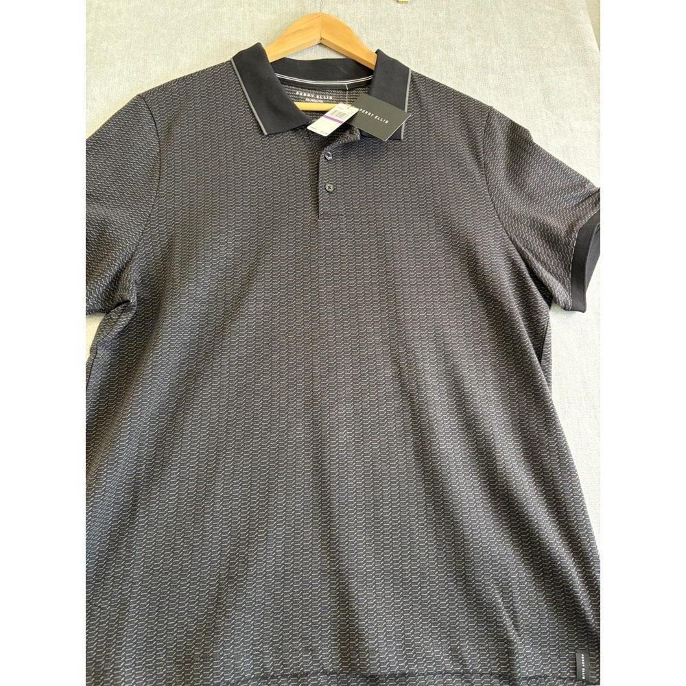 Perry Ellis Mens Geometric Chevron Polo Black Polo Short Sleeve XXL NWT